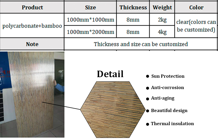 Hot products polycarbonate + bamboo decorative sheet in Europe and America