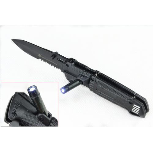 Black Tactical Pocket Knife with LED Light