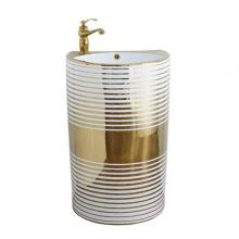 Lavabo de cerámica de diseño de lujo blanco con borde dorado