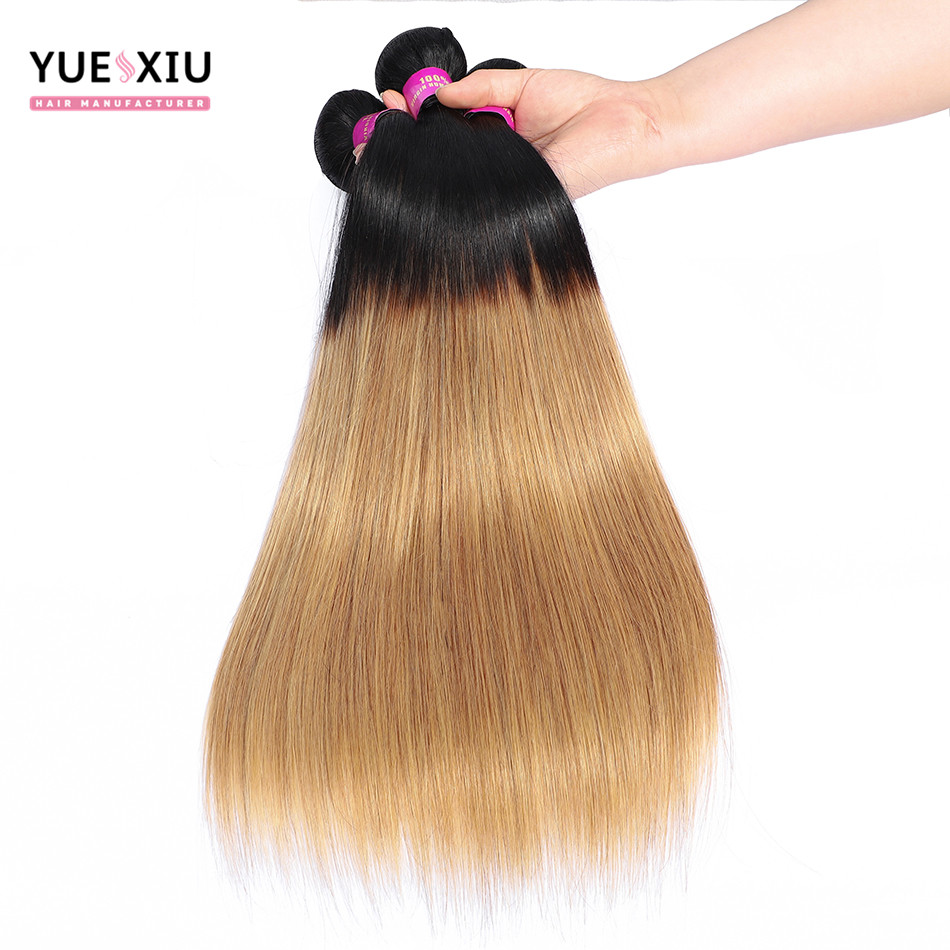 High Quality Double Drawn Brazilian Human Hair Bundles 1B 27 ombre colored Hair Extensions straight Bundles