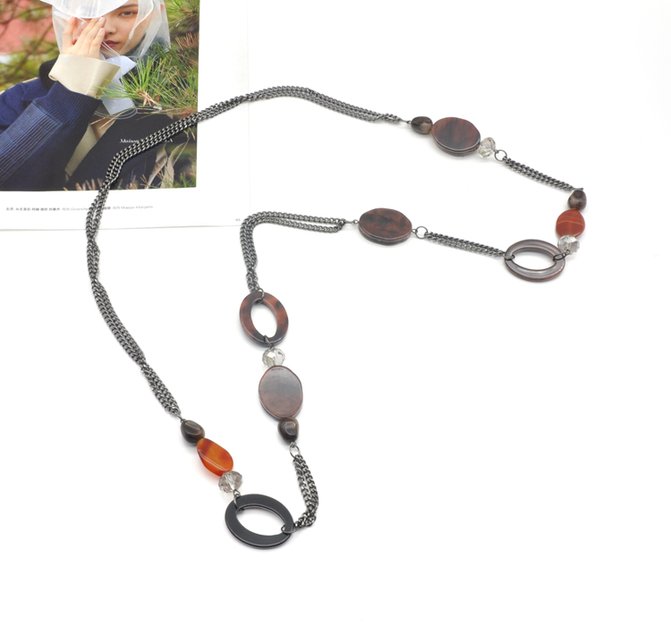 Classic long size resin beads and acrylic chain for girls and women stainless steel necklace wholesale