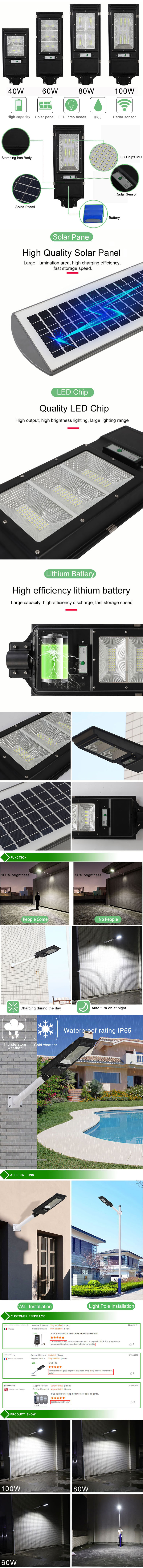 Outdoor IP65 waterproof 20w 40w 60w all in one led solar street light
