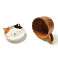 Katzenstier -Keramik -Becher im japanischen Stil mit Deckel