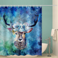 Deer Flower Waterproof Shower Curtain Blue Bathroom Decor