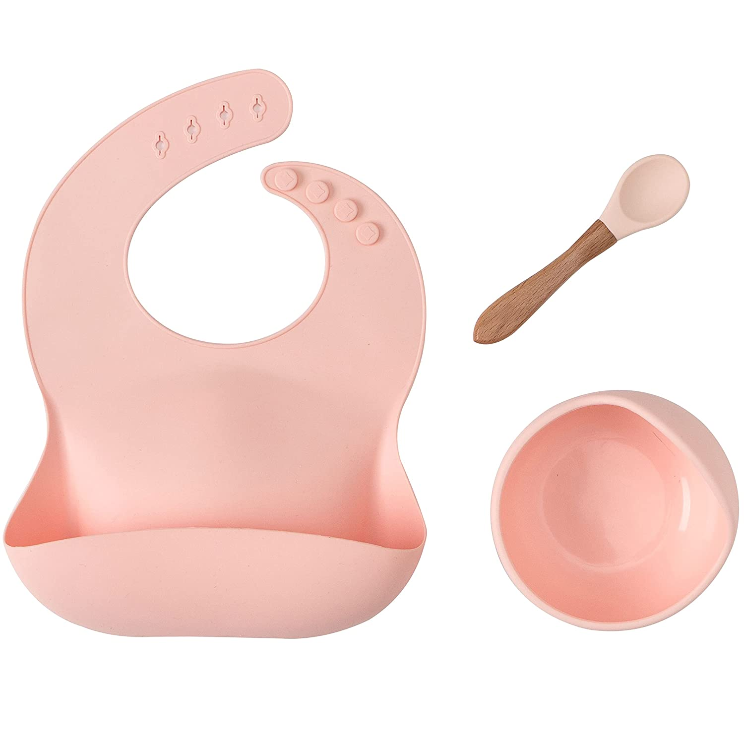 Non-Slip Baby Feeding Ecofriendly Silicone Feeding Set Low Moq Silicone Bowl Bib Spoon Fork Cup