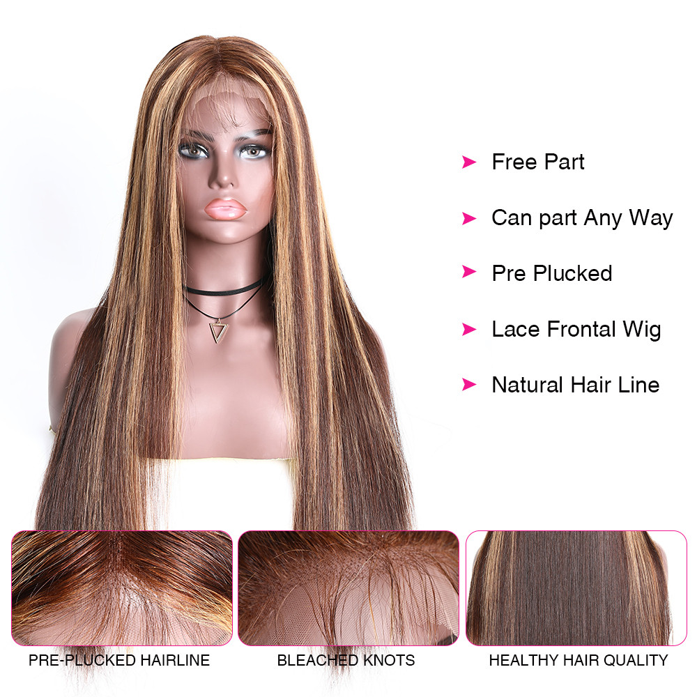 Human Hair Wigs With Lace Frontal Blonde Brown Highlight Mix Color Custom Wig, Private Label Personal Design Wig