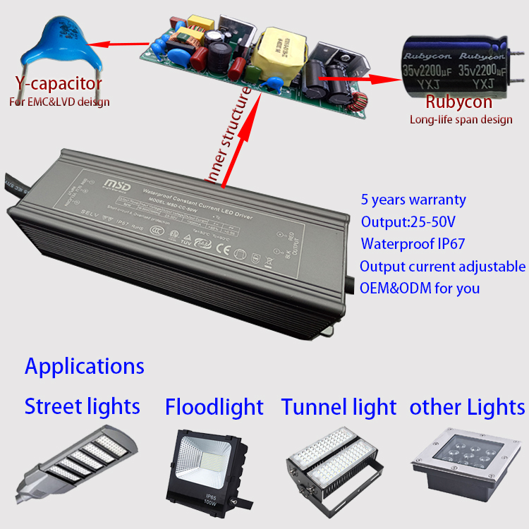 7 years warranty constant current 1500ma 36V 50w 10s5p led driver