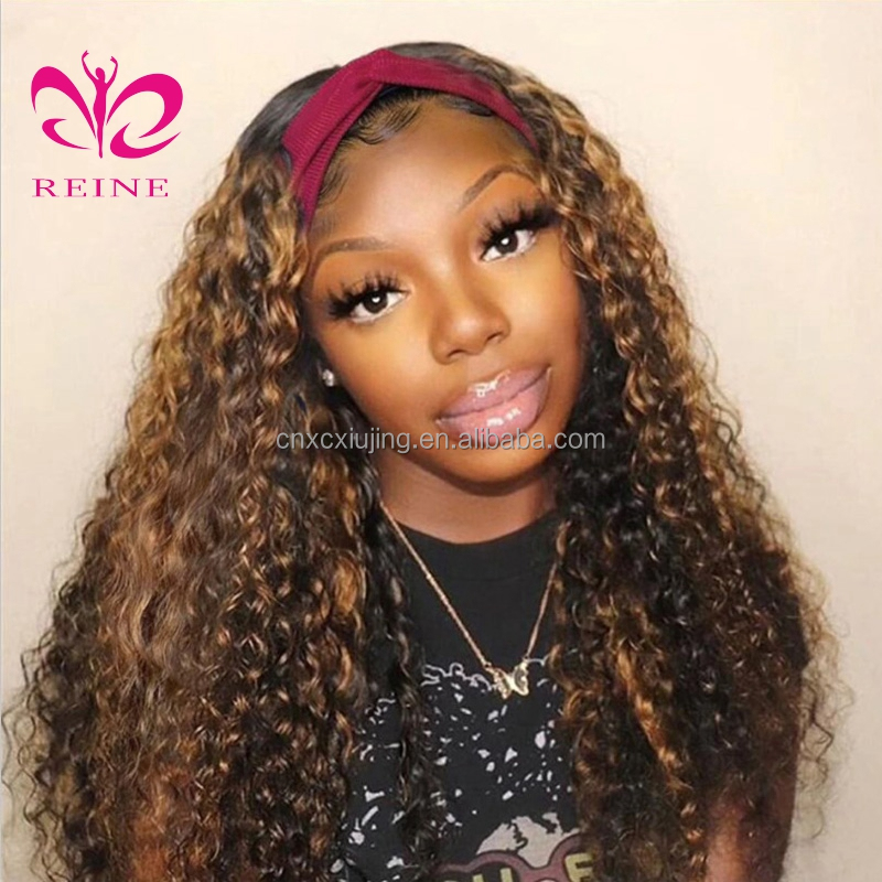 Peruvian  Curly Headband Wig P4-27,P4-30 Highlight Glueless Wigs for Black Women Ombre Honey Blonde Colored Human Hair Wigs Remy