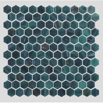 Hexagonal glass mosaic for bathroom decoration