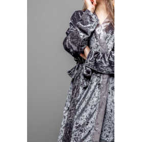 Grey koren fleece short robe and pajama set