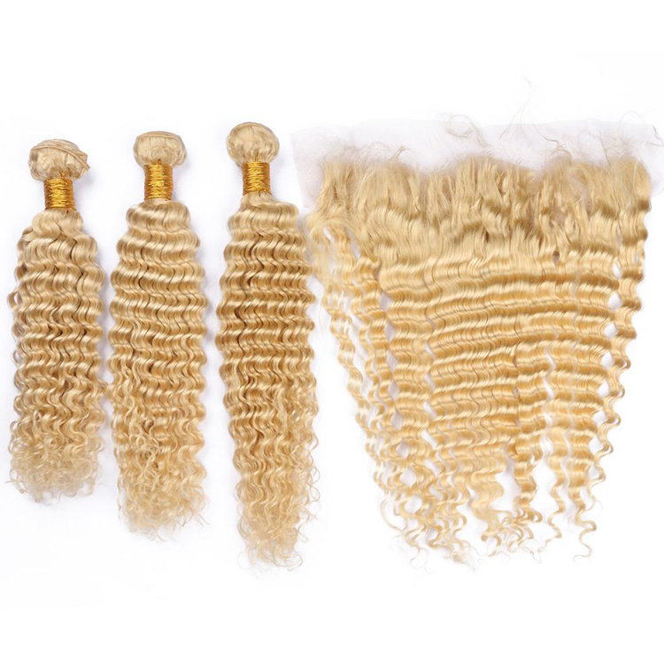 613# human hair,Blonde Curly Human Hair Extensions,Jerry Curl 613 blonde hair