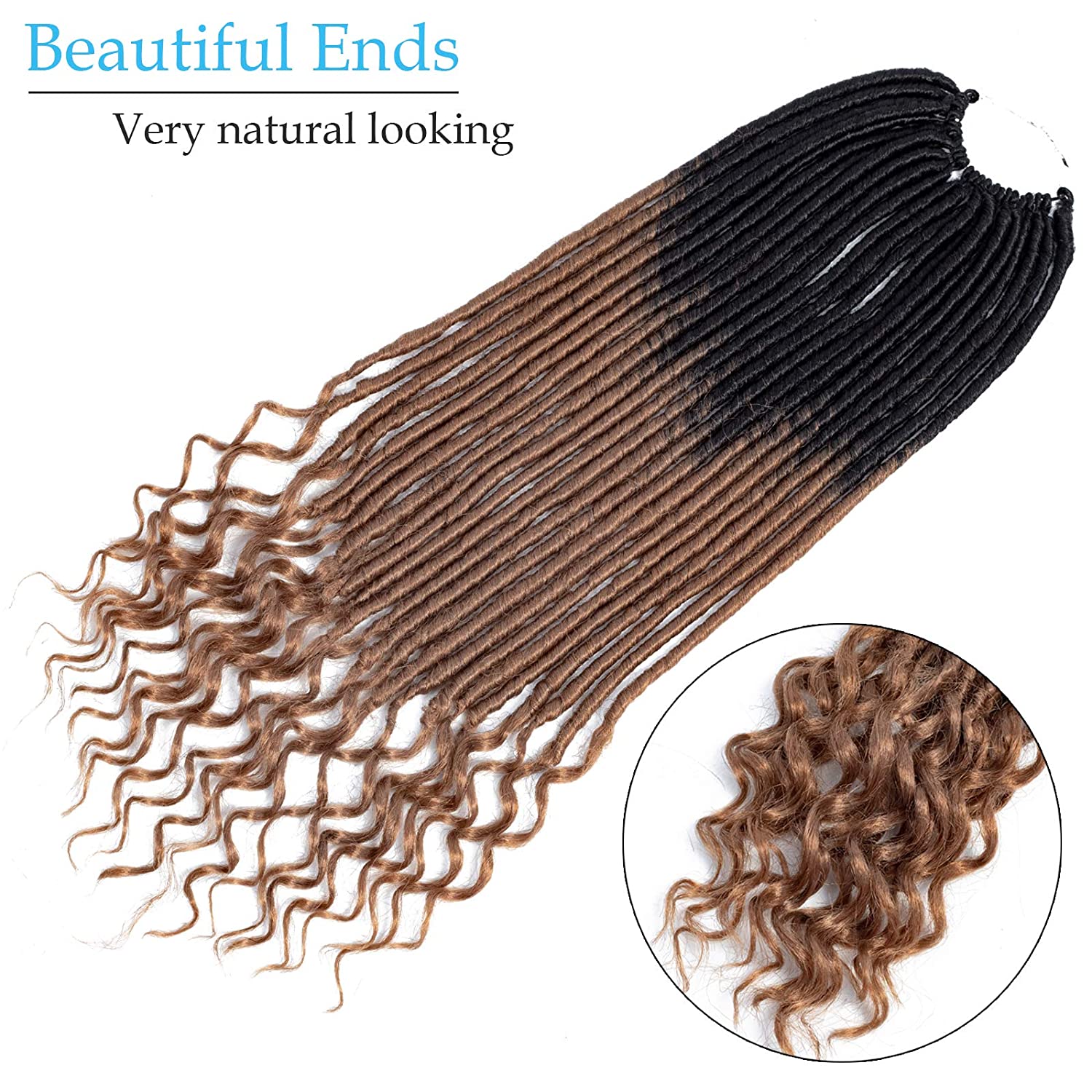 Straight Goddess Locs Hair With Curly Ends Synthetic Fiber Ombre Color Long And Soft Goddess Braiding