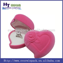 2015 pink flocking heart shape jewelry boxes for ring
