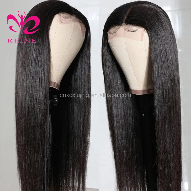 REINE 30 Inch  Indian Virgin Human Hair Wigs,Brazilian Peruvian Straight 4X4 Cuticle Aligned 3 and middle  Part Lace Closure Wig