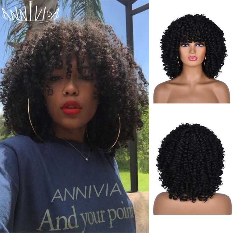 African kinky curly synthetic wig wholesale cheap headband with bangs wig short styles high quality wigs for black women