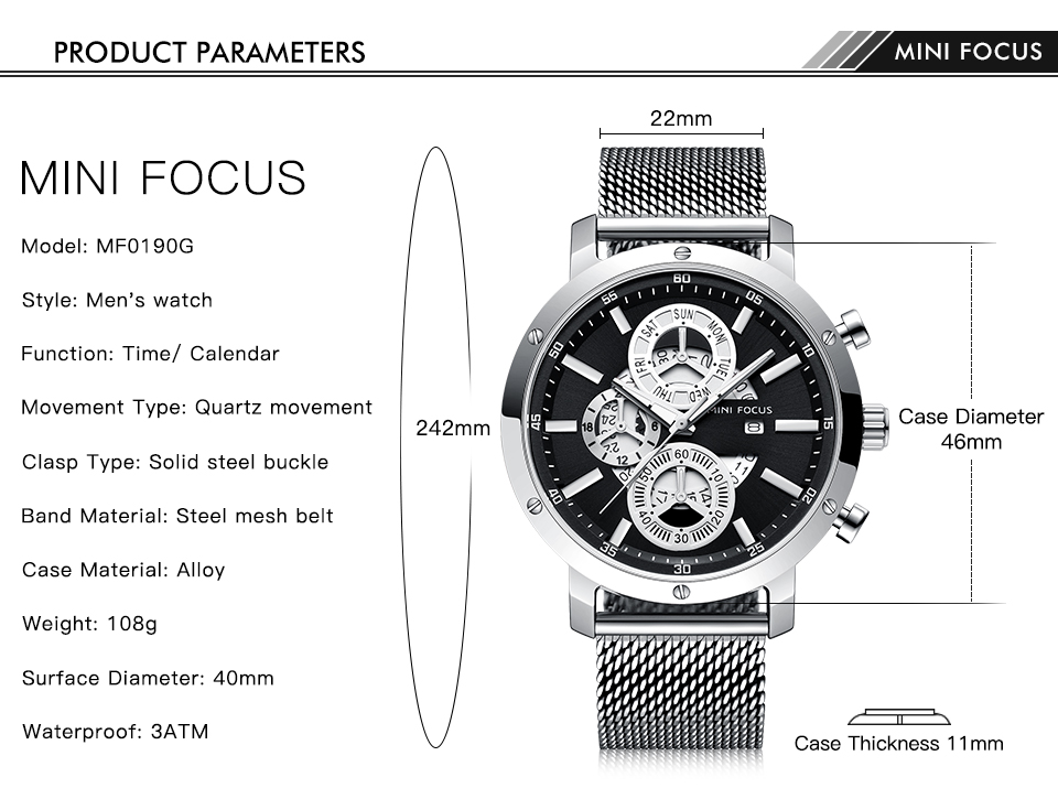 MINIFOCUS Men's Luxury Mesh Strap Business Quartz Watches Top Brand Military Sport Wristwatch Man Relogio Masculino Clock 0190