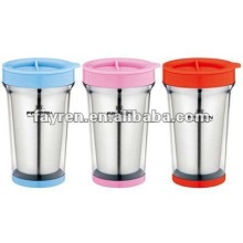 Inner stainless steel outer plastic mug with color lid