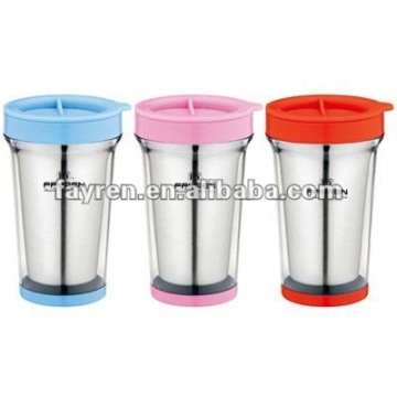 Inner stainless steel outer plastic mug with color lid