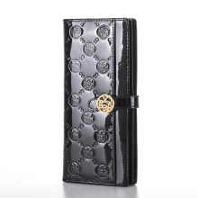 Brand Women Fashion Patent Leather Imprinted Logo Long Burse (Q98)