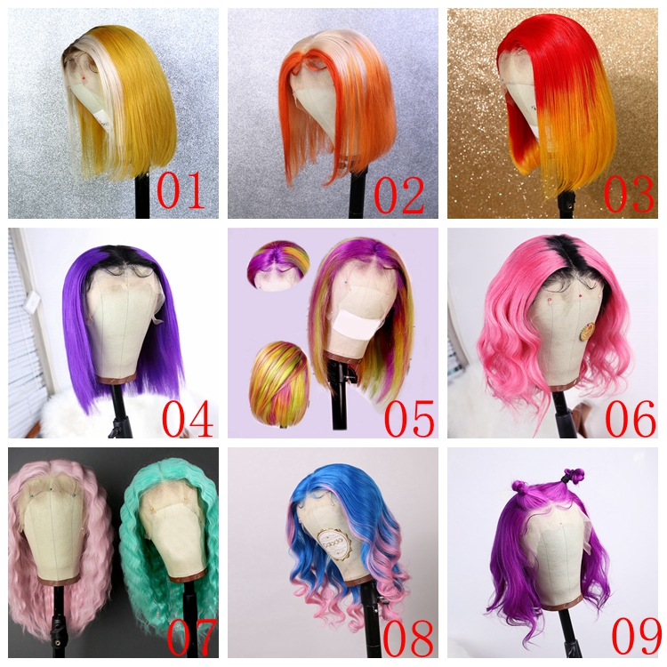 613 Custom Color Blonde Straight Peruvian Human Hair Short Pre-Plucked Transparent Lace Front Bob Wig