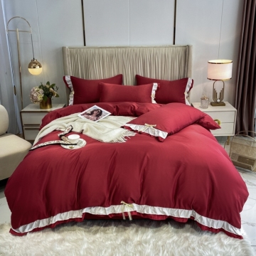 Double layer ruffled washed silk bedding set