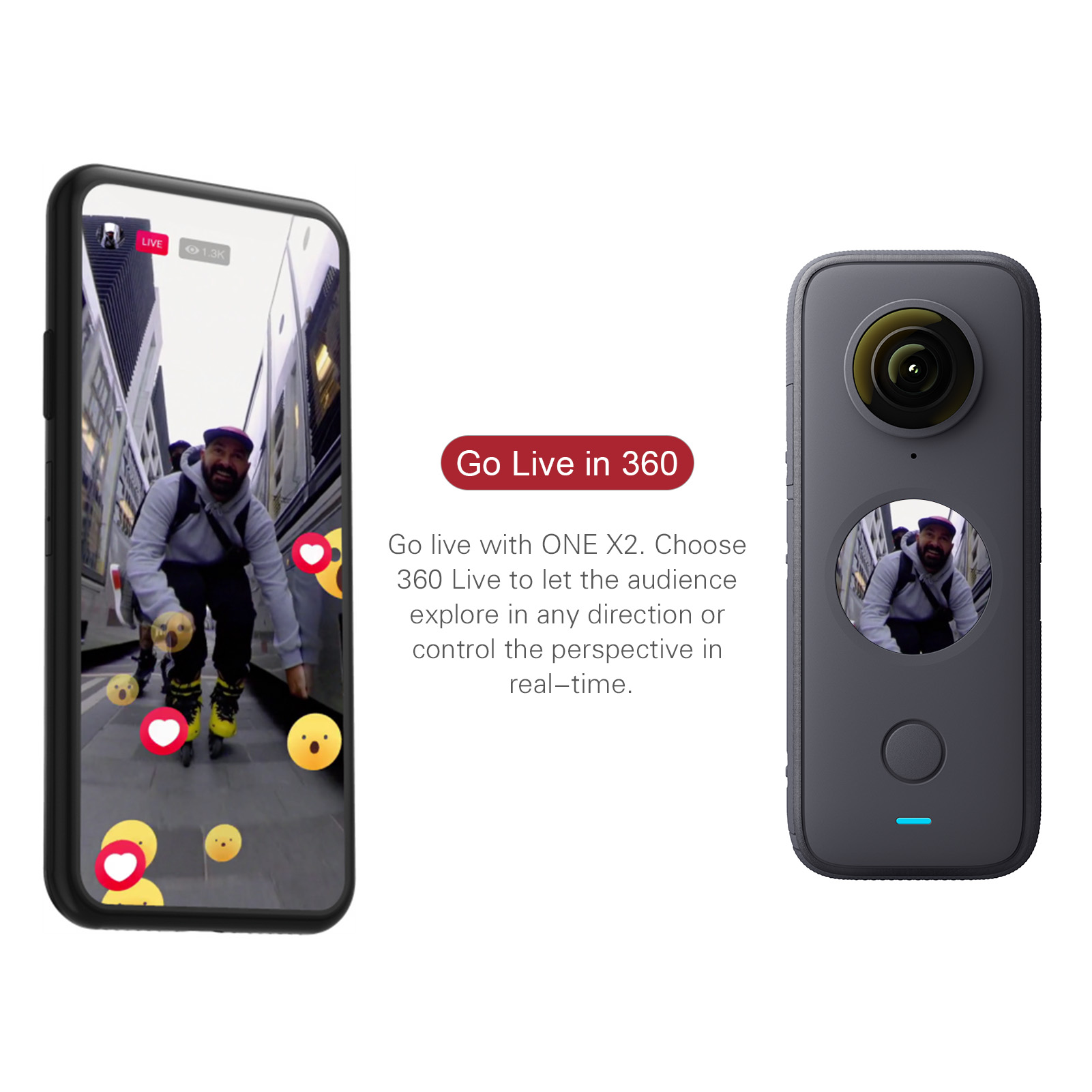 Insta360 ONE X2 Panoramic Video Action Camera LCD Touch Screen Waterproof Stabilization 360 Camera