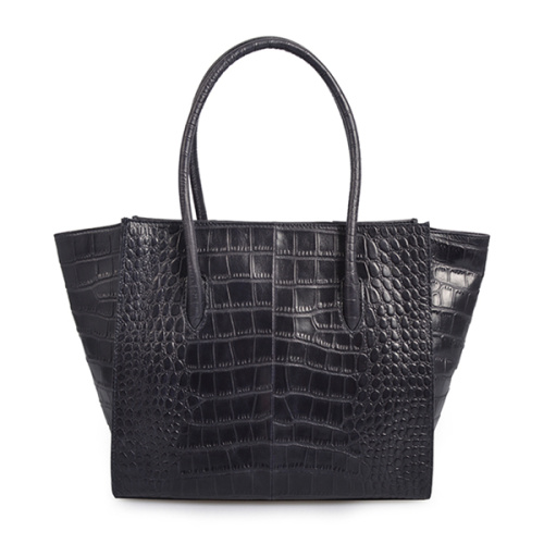 Sac fourre-tout carré en cuir de vachette à motif croco noir