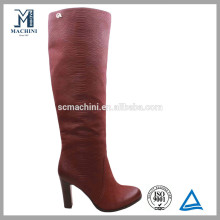 Luxury burgundy genuine leather woman high rubber boot