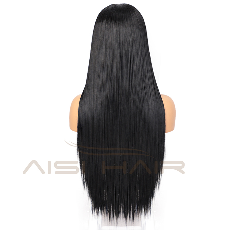 Aisi Hair Wholesale Long Silky Straight Black Wig Middle Part Swiss Lace Wig Synthetic Hair Front Lace Wigs For Black Women
