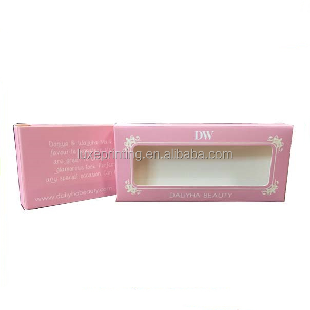 Private design custom brand name hot pink printed simple eyelashes packaging box