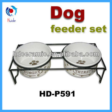 Dog feeder set, ceramic dog bowl set, bowl feeder