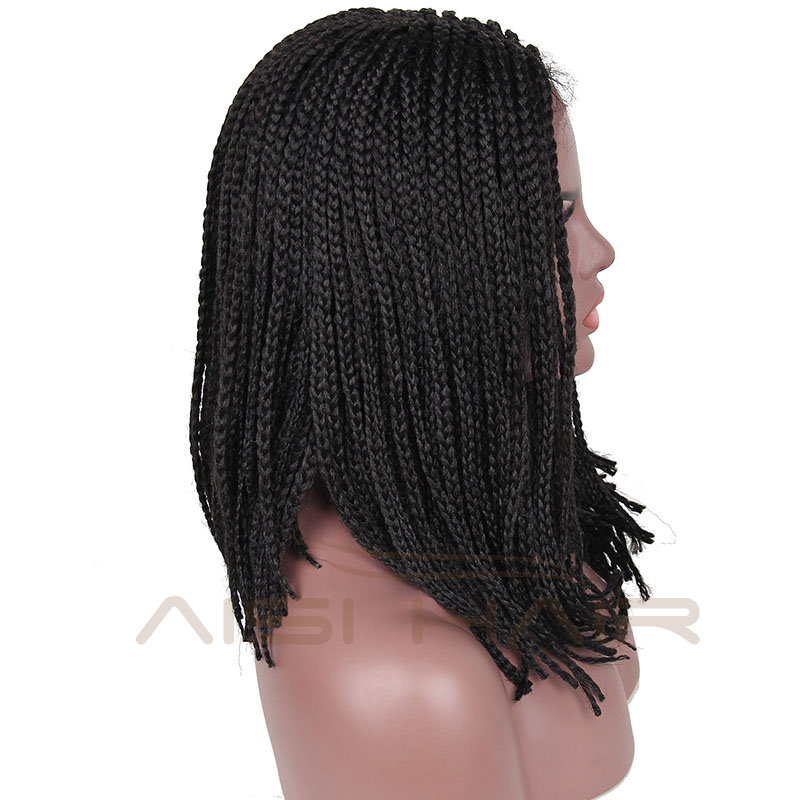 Aisi Hair Wholesale Medium Length Glueless Lace Front Wigs For Black Women Heat Resistant Braid Box Lace Front Three Braids Wigs