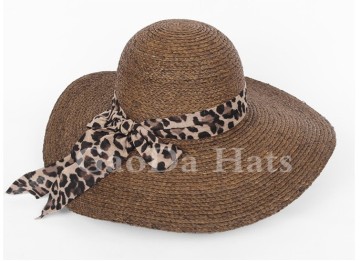 Brown summer ladies big brim raffia straw floppy hat