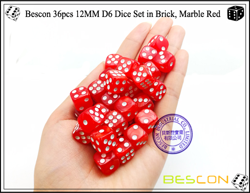 Bescon 36pcs 12MM D6 Dice Set in Brick, Marble Red-4