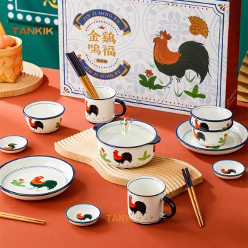 Chinese Rooster Lucky Vintage Porcelain Dinnerware Set