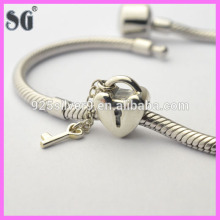 Fahsion Customized Heart Key Locks thread silver beads For European Bracelets