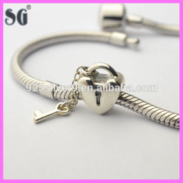 Fahsion Customized Heart Key Locks thread silver beads For European Bracelets
