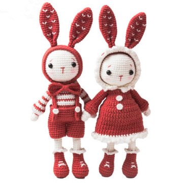 Pink Bunny Handmade Stuffed Toy Knitted Crochet Doll