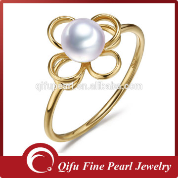 Fashion 18K solid gold freshwater pearl flower ring designs