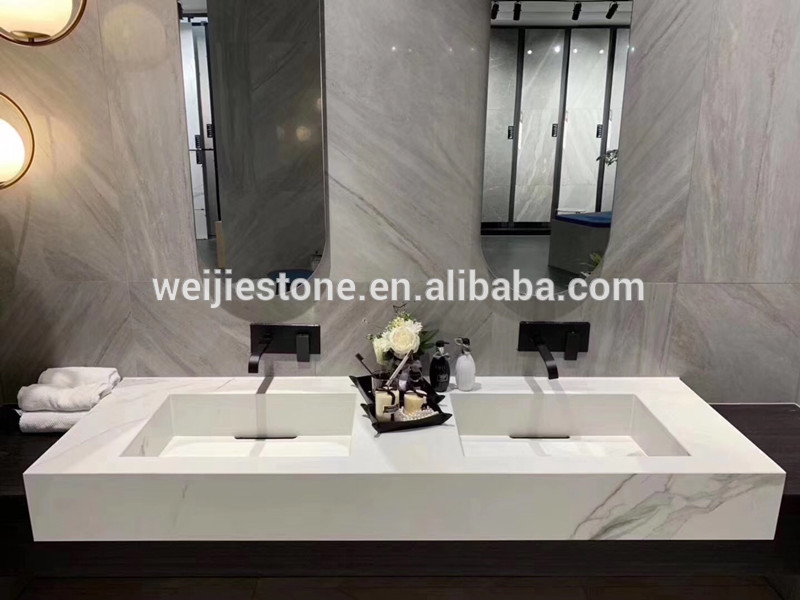 Customizable Modern Marble Design Solid Surface Bathroom Wash Basin Wholesale Price White Grey Wall Hung Sink for Hand Washing