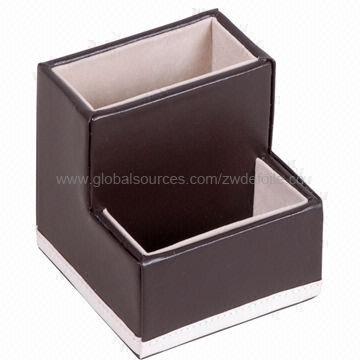 Chủ bút, làm bằng da Faux và gỗ, các biện pháp 10x10x11cm