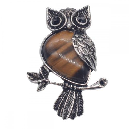 Natural Tiger Eye Alloy Owl Gemstone Pendant fow Women Jewelry Necklace