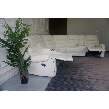 Manual Pu Recliner Corner Sofa With Drop Down