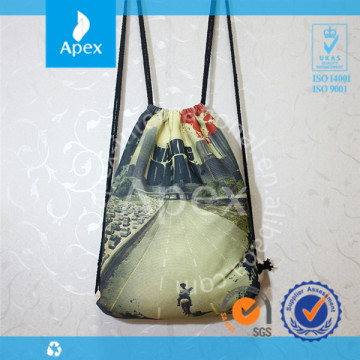 Printed canvas drawstring backpack shopping bag