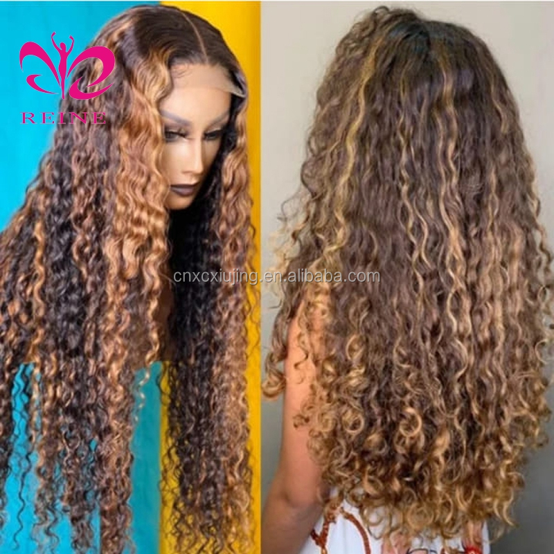 REINE  4/27 1B/27 Highlight Wig 4*4 Straight Lace Closure  Human Hair Wig Pre Plucked Ombre Piano Color