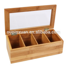 Hot sale high quality bamboo tea box,sundries storage box with compartments for sale