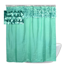 Modern 3D Leaves Green Bathroom Curtain with Valance
