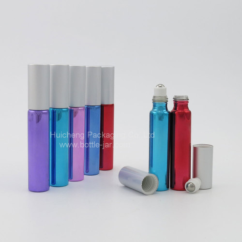 New design 10ml UV coating glass oil roll on bottle with stainless steel roller ball Empty cosmetic container