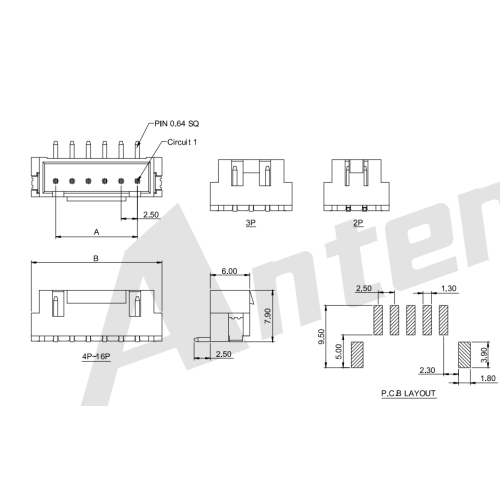 2.50mm pitch 180 ° seri konektor tipe SMT wafer