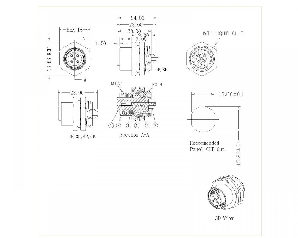 Female Lock Back PG9 A-Code Solder Type